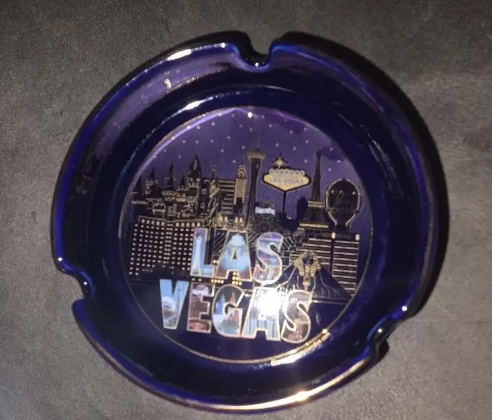 City Merchandise Las Vegas Souvenir Cobalt Blue Glass Ashtray